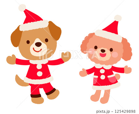 かわいいイヌのサンタクロース　クリスマス 125429898