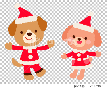 かわいいイヌのサンタクロース　クリスマス 125429898