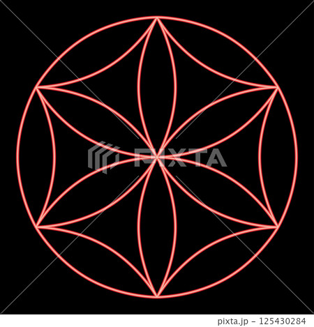 Neon flower of life Sacred geometry red color vector illustration image flat style Neon flower of life Sacred geometry red color vector illustration image flat style 125430284