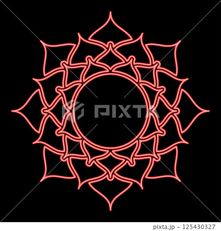 Neon lotus flower blossom Hinduism Hindu iconography water lily red color vector illustration image flat style Neon lotus flower blossom Hinduism Hindu iconography water lily red color vector illustration image flat style 125430327