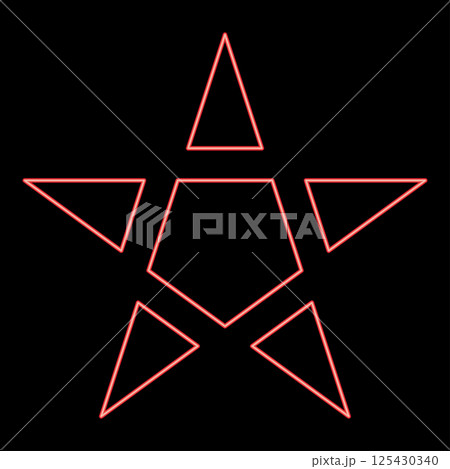 Neon pentagram Neo paganism sign five pointed star red color vector illustration image flat style 125430340