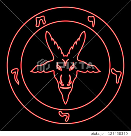 Neon symbol Satanism of Lavaeus Sigil of Baphomet sign red color vector illustration image flat style 125430350