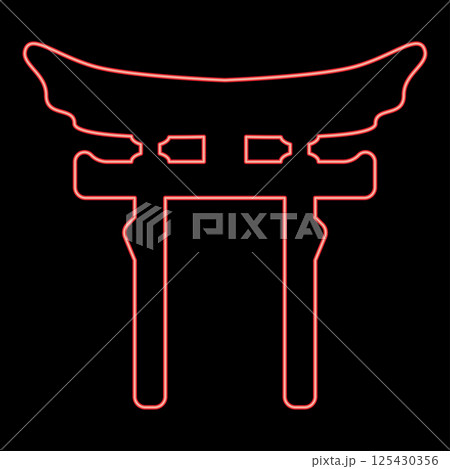 Neon torri gate symbol Shinto Japanese Arch Asian Toria travel concept red color vector illustration image flat style 125430356