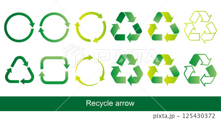 リサイクルマークのイラスト素材セット ベクター グラデーション 緑 白背景 125430372