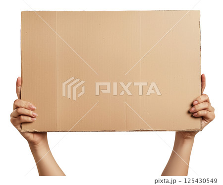 Hands with Cardboard Placard 125430549