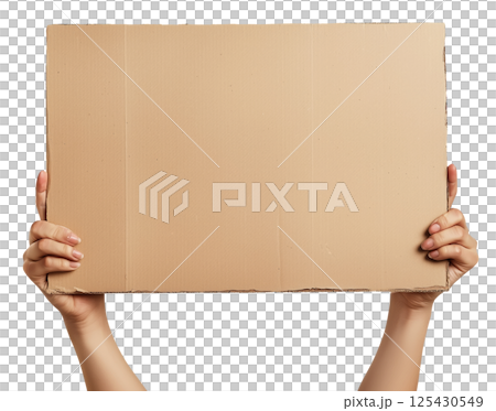 Hands with Cardboard Placard 125430549