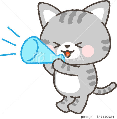 メガホンを持って応援するサバトラネコ 125430584