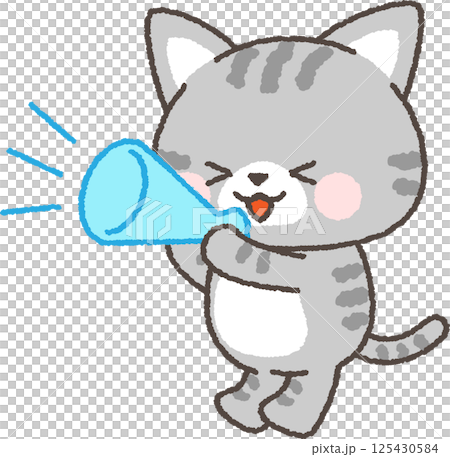 メガホンを持って応援するサバトラネコ 125430584