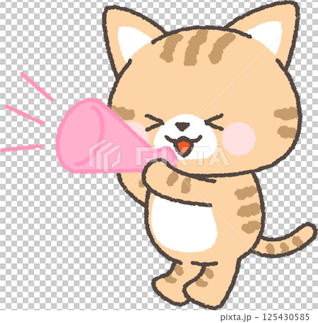 メガホンを持って応援する茶トラネコ 125430585