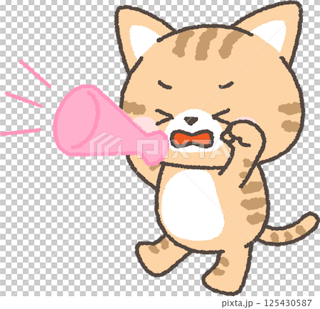 Brown tabby cat shouting with a megaphone 125430587
