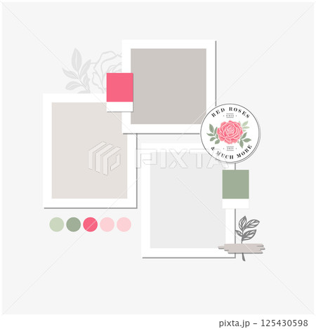 Collage Blank Photo Frame Vector Template Illustration Set.  125430598