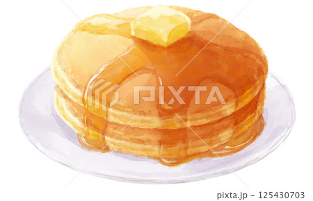 お皿にのったホットケーキの水彩イラスト 125430703