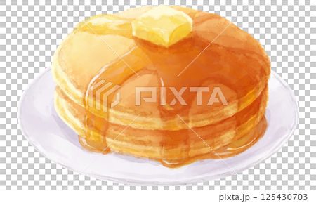 お皿にのったホットケーキの水彩イラスト 125430703
