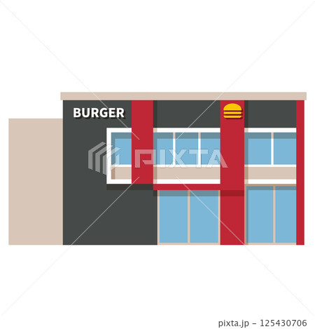 ハンバーガーショップのシンプルなフラットイラスト(ベーシック) 125430706
