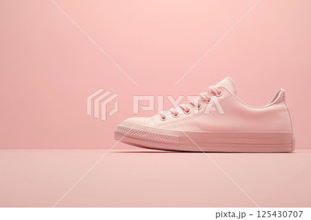 Pink sneaker on pastel background with copy space 125430707