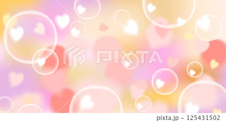 A soft beige and gold gradient background with glowing heart bubbles and a dreamy bokeh effect. This elegant and refined digital illustration is perfect for wedding invitations, luxury branding, love 125431502