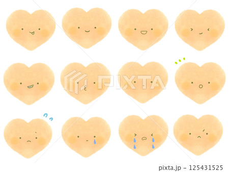いろいろな表情のかわいい水彩の顔ありハート セット 黄色 いろいろな表情のかわいい水彩の顔ありハート セット 黄色 125431525