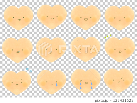 いろいろな表情のかわいい水彩の顔ありハート セット 黄色 いろいろな表情のかわいい水彩の顔ありハート セット 黄色 125431525