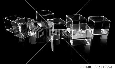 A row of clear boxes are lined up on a black background A row of clear boxes are lined up on a black background 125432008
