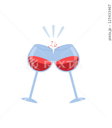 Two wine glasses with red wine cheers flat vector illustration Two wine glasses with red wine cheers flat vector illustration 125433467