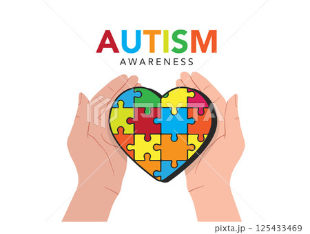 World autism day with heart of puzzle pieces stock illustration 125433469