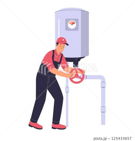 Plumber repair water heater boiler concept Plumber repair water heater boiler concept 125433657