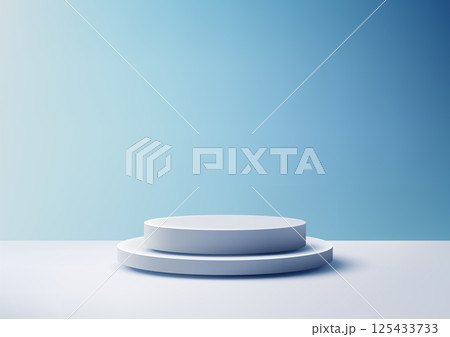 minimalist 3d white tiered podium mockup for product display showcase on blue gradient backdrop minimalist 3d white tiered podium mockup for product display showcase on blue gradient backdrop 125433733