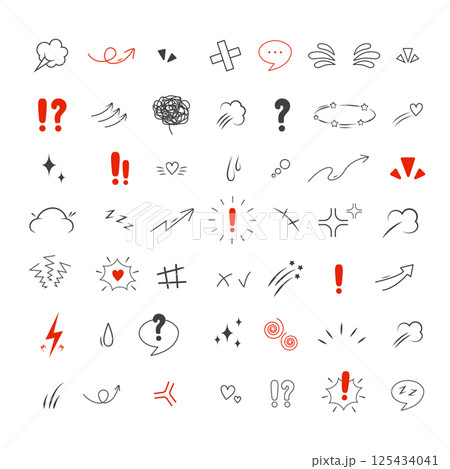 Anime Emotion effect icons. Collection of hand drawn arrows, lines, emphasis, sparkle or sunburst. Vector illustration Anime Emotion effect icons. Collection of hand drawn arrows, lines, emphasis, sparkle or sunburst. Vector illustration 125434041