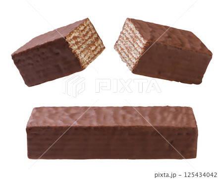 Set of chocolate wafer and two halves on a white background. Isolated 125434042