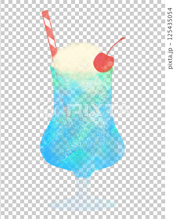 透明感のある水彩手描きのクリームソーダのイラスト　ブルーハワイ 125435054
