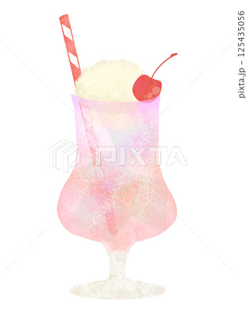 透明感のある水彩手描きのクリームソーダのイラスト　いちご 125435056