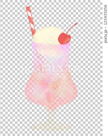 透明感のある水彩手描きのクリームソーダのイラスト　いちご 125435056