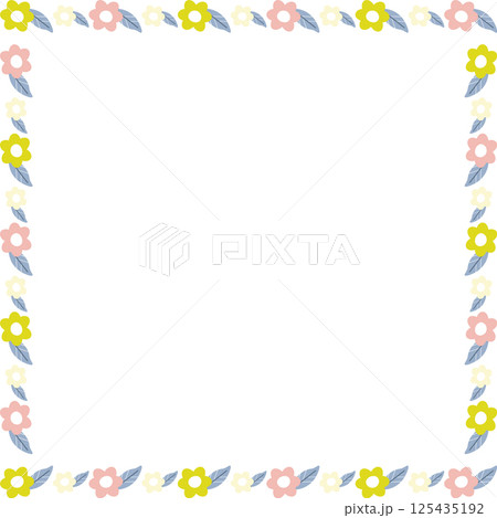 Spring meadow frame. Rectangle frame with flowers. Cute daisy empty frame box 125435192