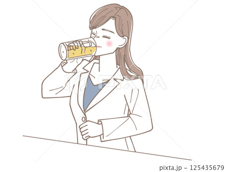 ビールを飲んでいる会社員の女性のイラスト 125435679