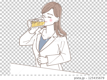 女性辦公室職員喝啤酒的插圖 125435679