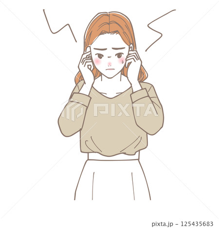 騒音に耳を塞いでいる女性 騒音に耳を塞いでいる女性 125435683