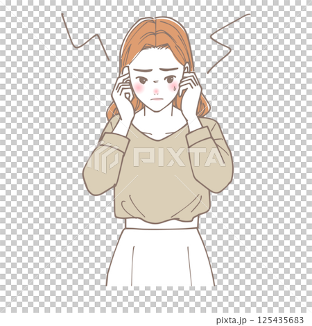 騒音に耳を塞いでいる女性 騒音に耳を塞いでいる女性 125435683