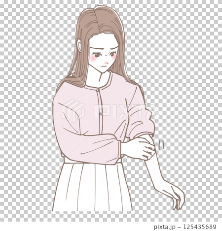 Illustration of a woman scratching her arm 125435689