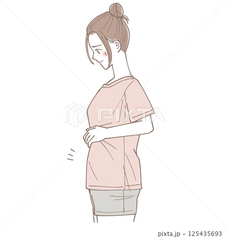 お腹がぽっこりしている女性のイラスト 125435693