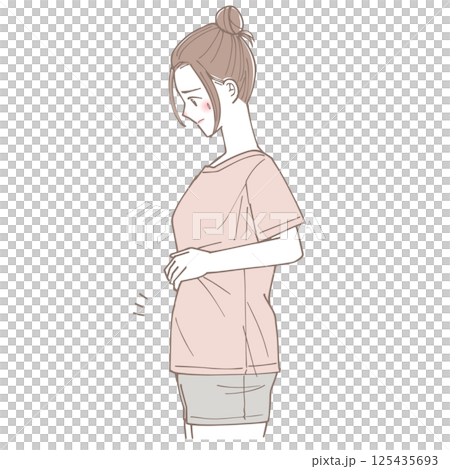 お腹がぽっこりしている女性のイラスト 125435693