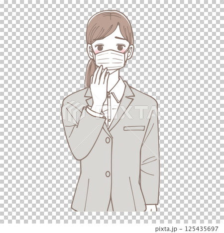 マスクをしている会社員の女性のイラスト 125435697
