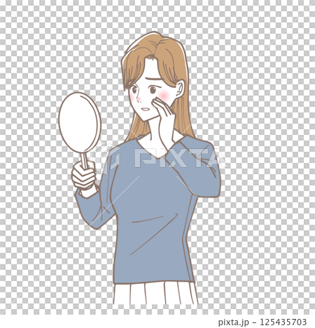 一位女士擔心自己的法令紋 一位女士擔心自己的法令紋 125435703