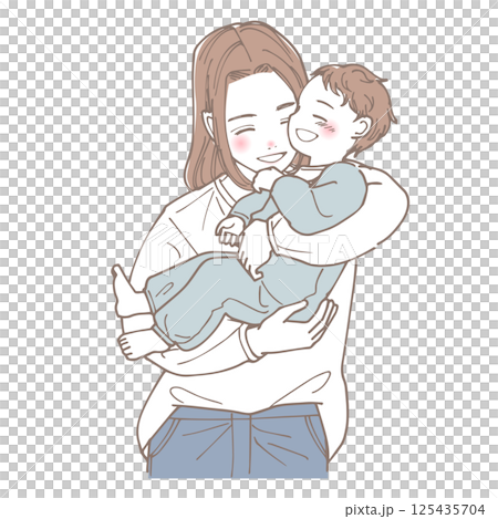 一位幸福的母親抱著她的孩子的插圖 125435704