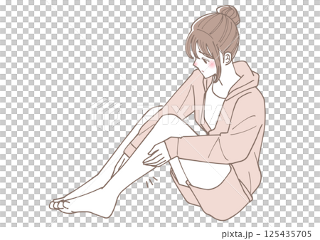 足のむくみが気になる女性のイラスト 足のむくみが気になる女性のイラスト 125435705