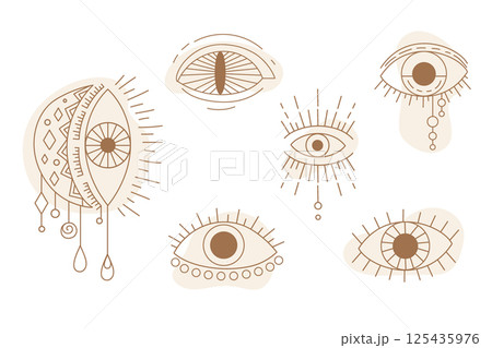 Set of celestial abstract line art mystic eyes vector illustration 125435976