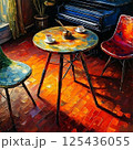 フォービズムアートのようなカフェルーム&ピアノ 125436055