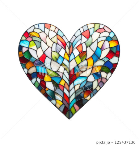 Colorful heart made in stained glass technique, white background, minimalism 125437130