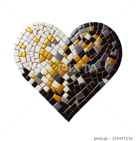 Heart made of brown, gold and beige stained glass, white background, minimalism 125437132