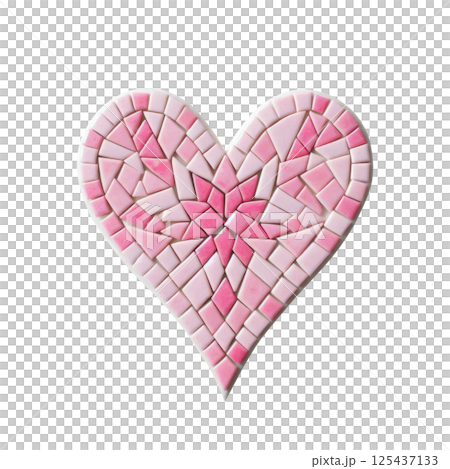 Heart made of pink and white ceramic mosaic, white background, minimalism Heart made of pink and white ceramic mosaic, white background, minimalism 125437133