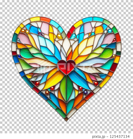 Colorful heart made in stained glass technique, white background, minimalism 125437134